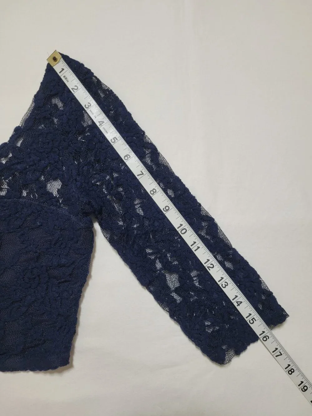 Abercrombie & Fitch Lace Crop Top 3/4 Sleeve Sheer Floral Mesh Blouse Navy Blue
